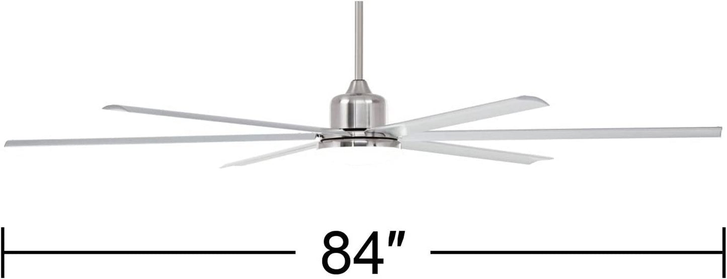 84" Casa Arcade Modern Indoor Outdoor Ceiling Fan with Dimmable LED Light Remote Control Brushed Nickel Metal Damp Rated Patio Exterior House Home Porch Gazebo Garage Barn
